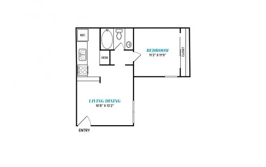 floor plan for the one bedroom apartment at The  Sophia