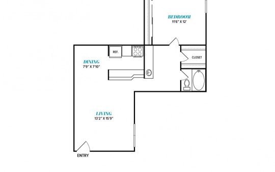 floor plan for the one bedroom apartment at The  Sophia