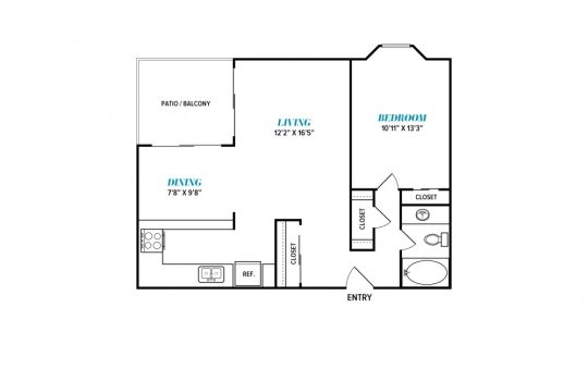 floor plan for the one bedroom apartment at The  Sophia