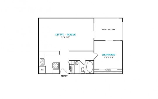 floor plan for the one bedroom apartment at The  Sophia