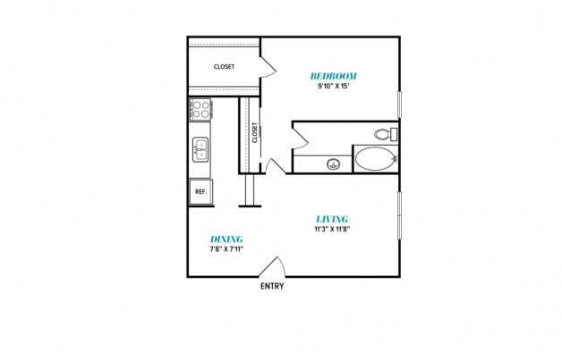 floor plan for the one bedroom apartment at The  Sophia