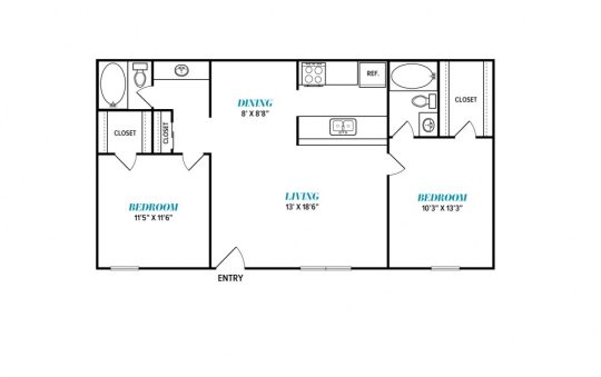 floor plan for the two bedroom apartment at The  Sophia