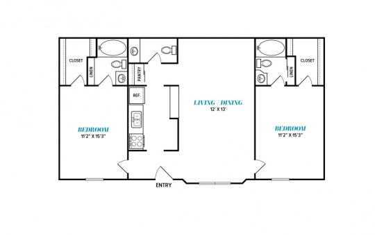 floor plan for the two bedroom apartment at The  Sophia