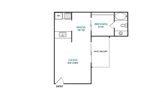 floor plan for the one bedroom apartment at The  Sophia