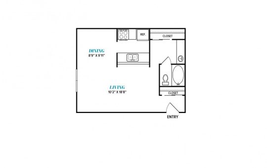 floor plan for a one bedroom apartment at The  Sophia